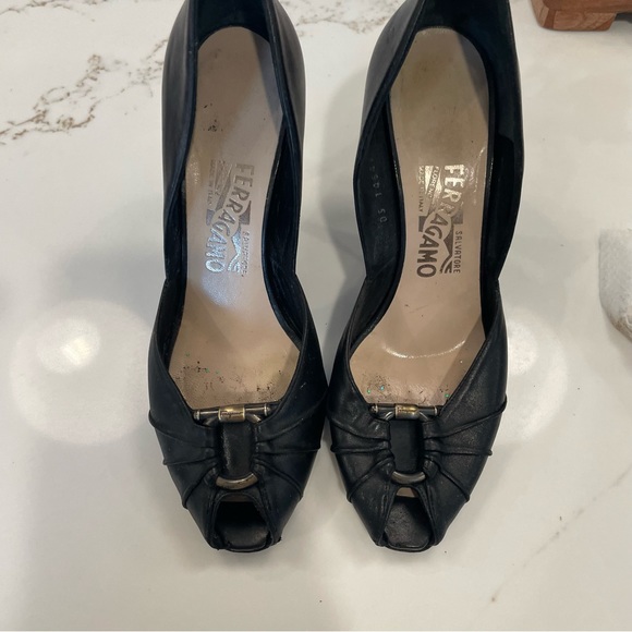 SALVATORE FERRAGAMO Black Peep Toe Heels! - Picture 3 of 10